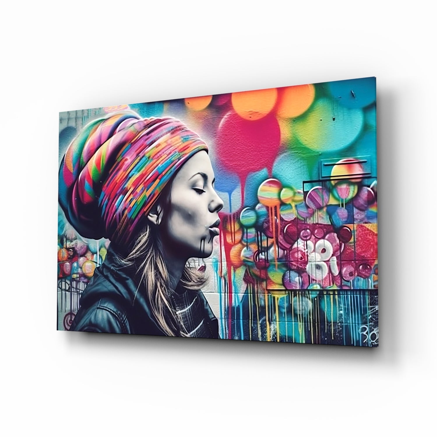 Graffiti Wall Turban Woman Profile Glass Wall Art