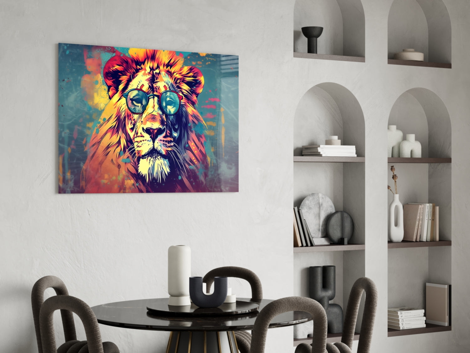 Round Shades Smoky Lion Glass Wall Art
