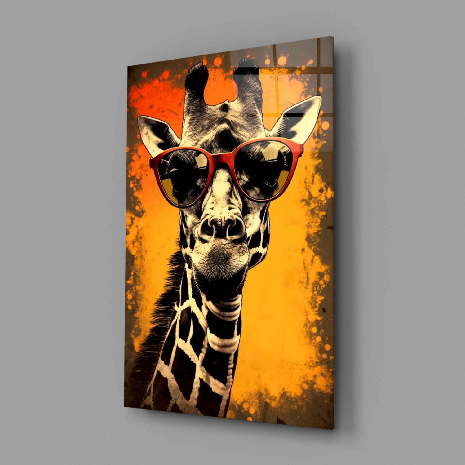 Retro Giraffe Red Shades Orange Glass Wall Art