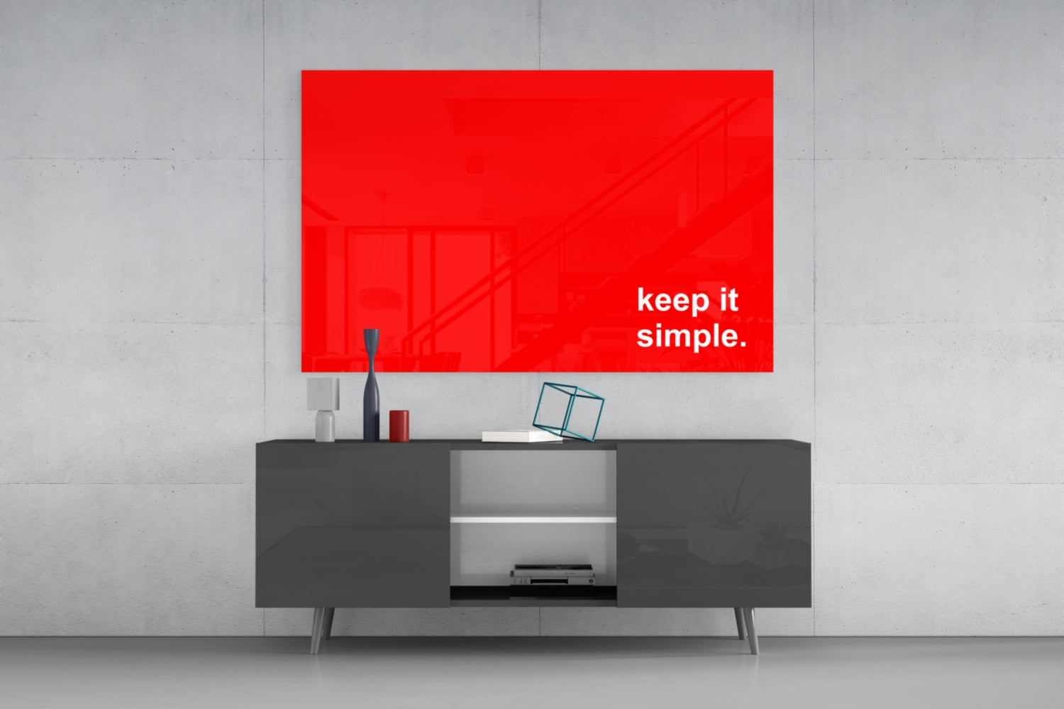 Keep It Simple Red White Letters Glass Wall Art