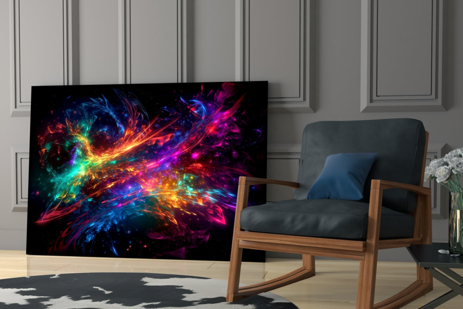 Rainbow Energy Swirl Explosion Glass Wall Art