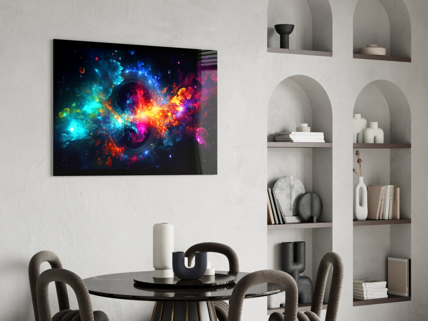 Cosmic Nebula Black Hole Ring Glass Wall Art