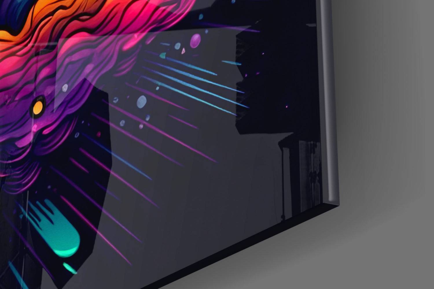 Cosmic Clouds Neon Bitcoin Blast Glass Wall Art