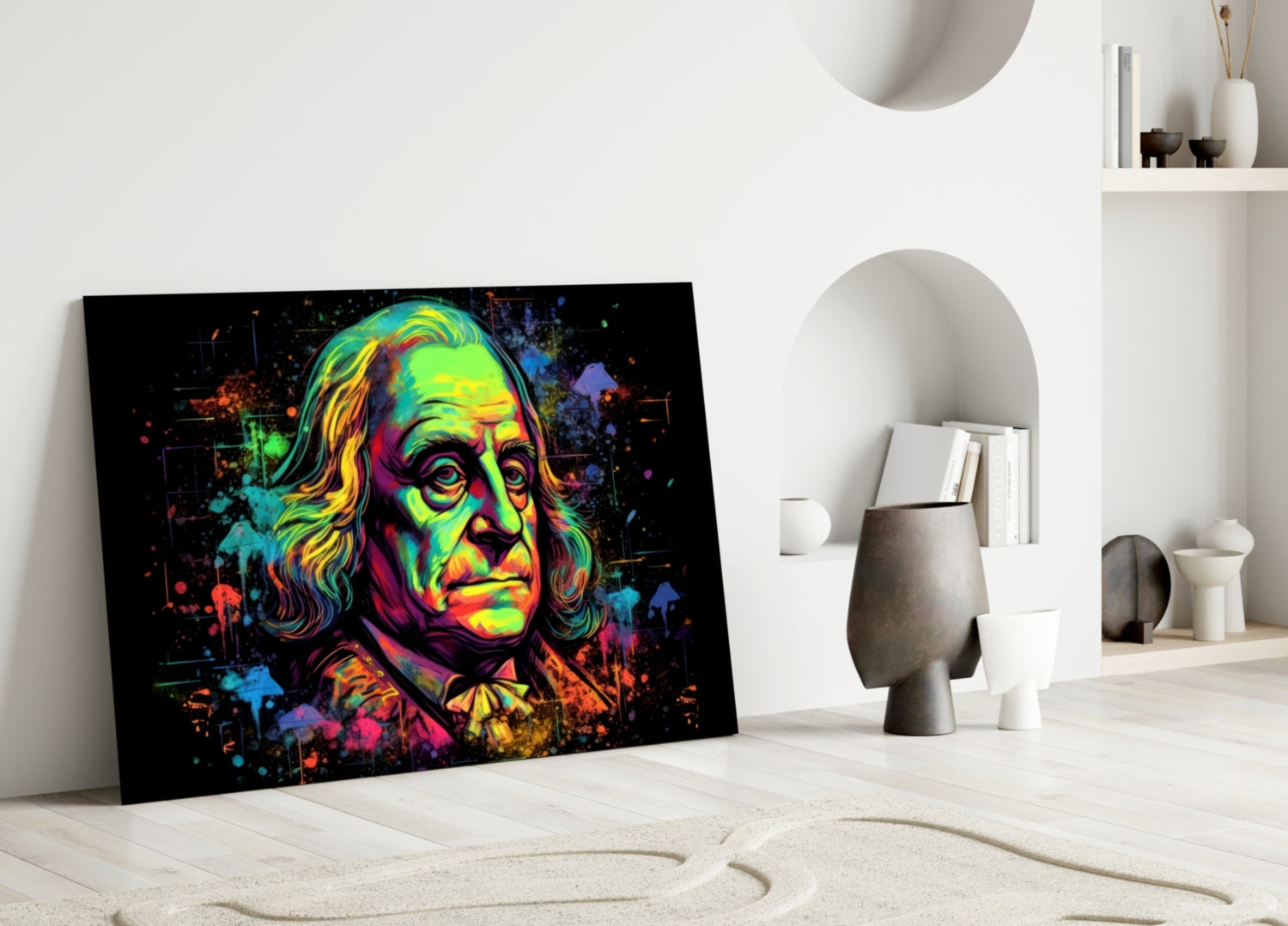 Blacklight Neon Benjamin Franklin Glass Wall Art