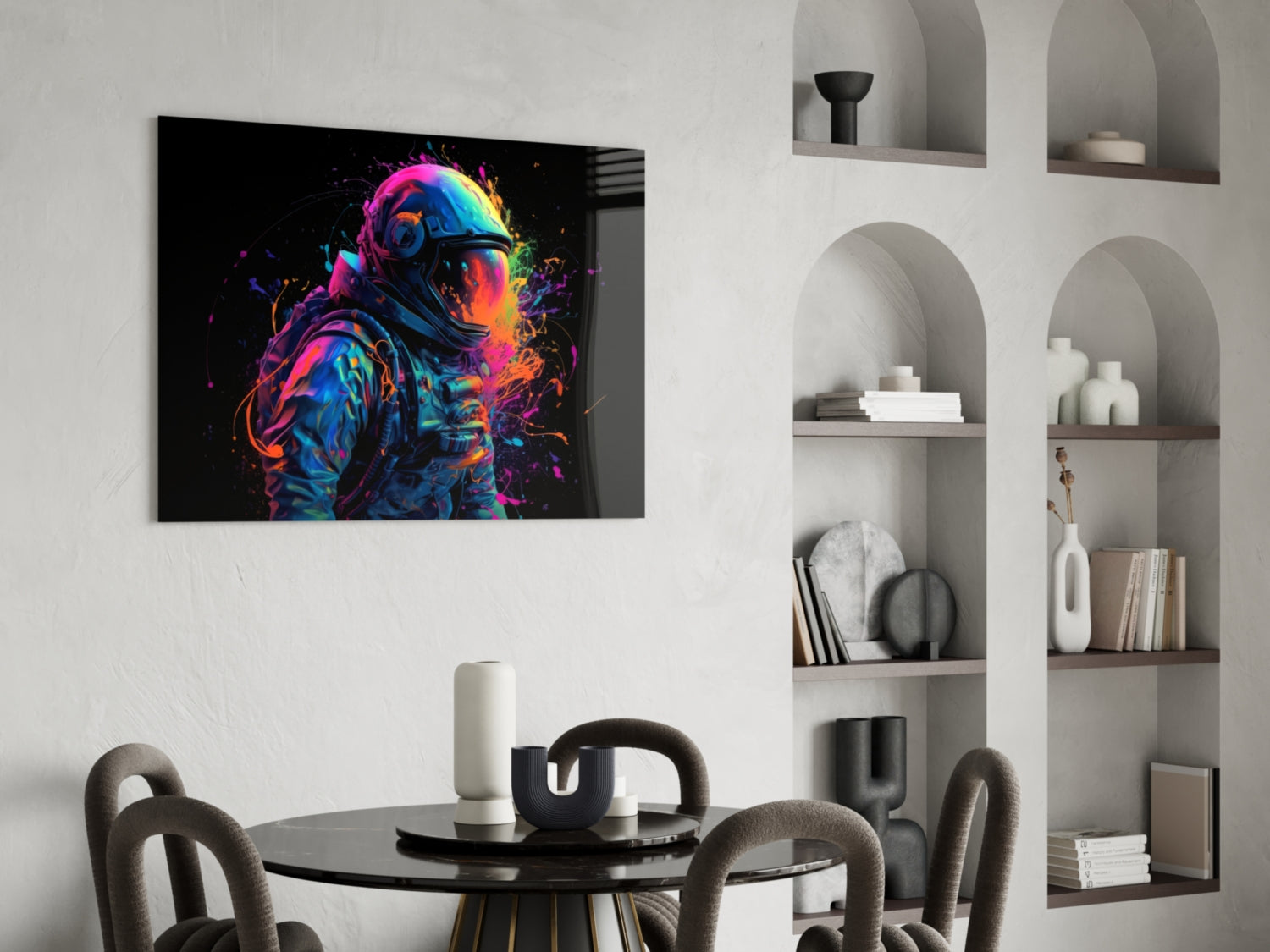 Neon Splash Astronaut Glass Wall Art
