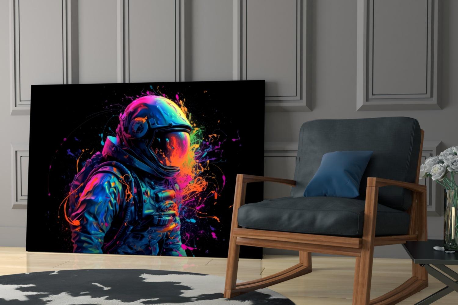 Neon Splash Astronaut Glass Wall Art