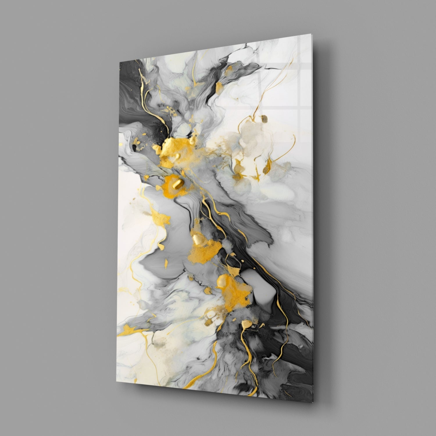 Gold Veined Charcoal Marble Swirl Glass Wall Art