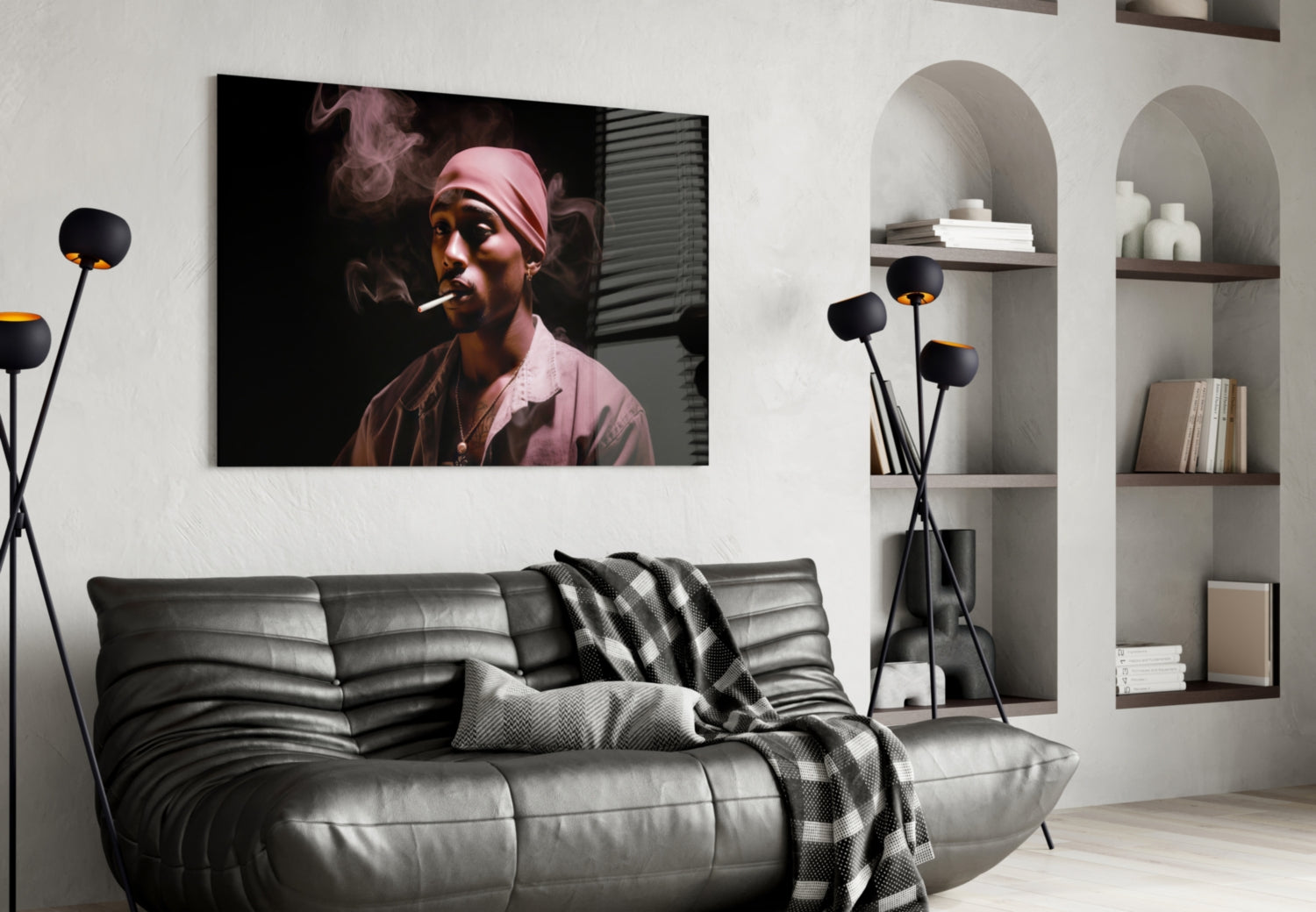 Pink Bandana Cigarette Smoke Rapper Glass Wall Art