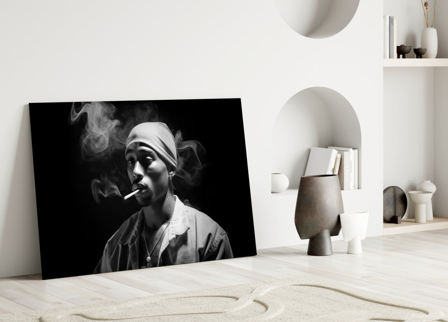 Gray Bandana Cigarette Smoke Rapper Glass Wall Art