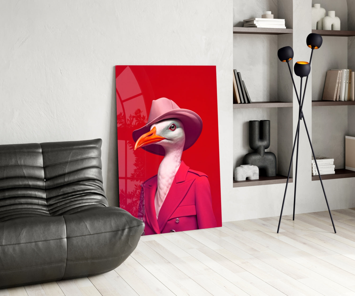 Seagull in Hot Pink Suit and Hat Glass Wall Art