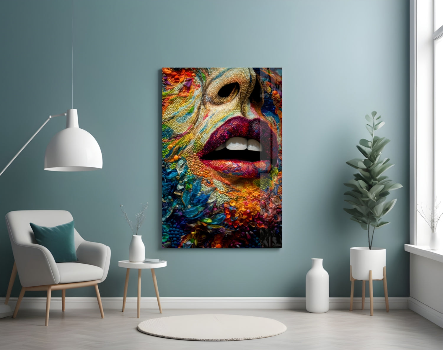 Lips and Flowers Glass Wall Art|| Designer&