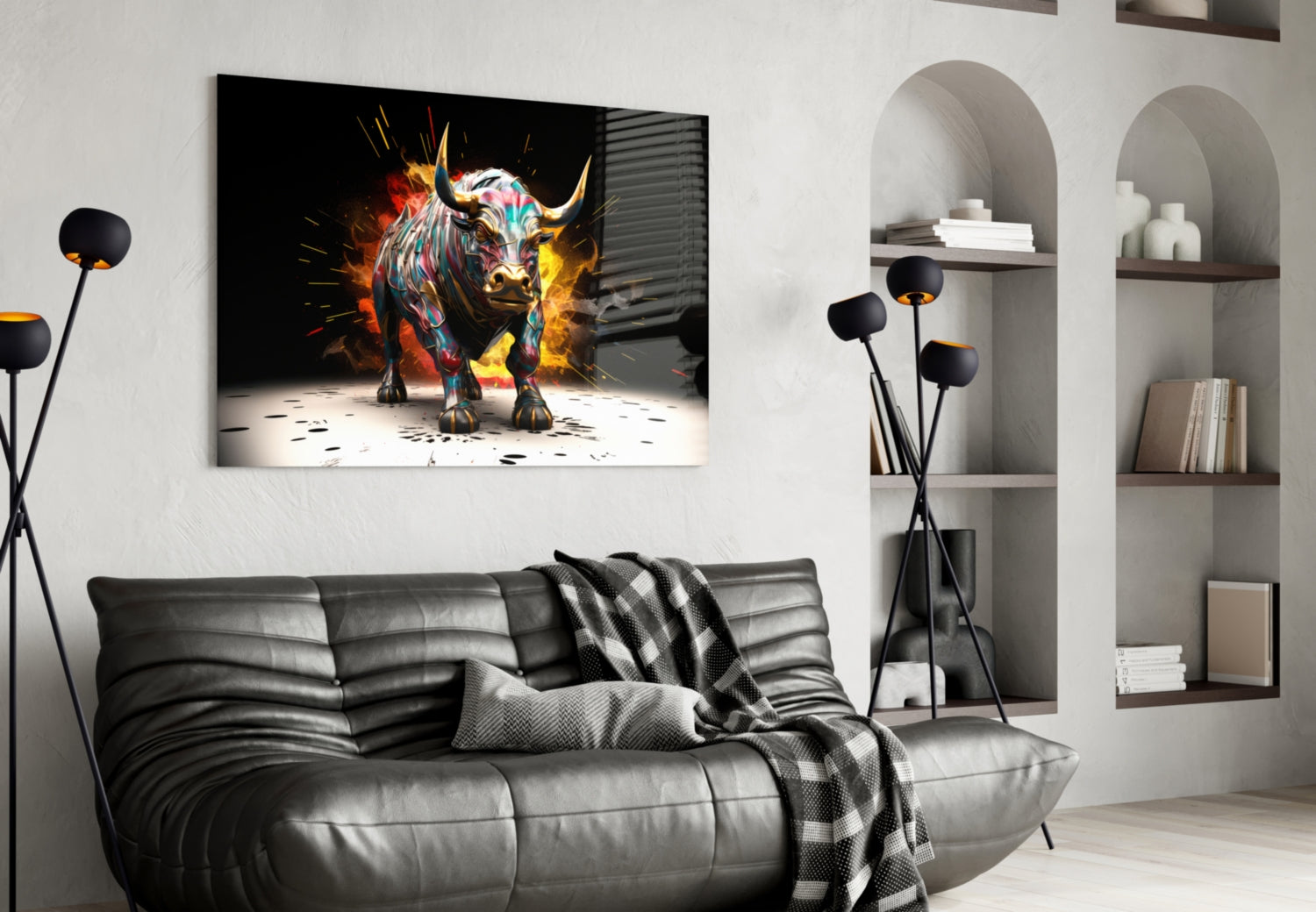 Charging Bull Paint Splash Glass Wall Art