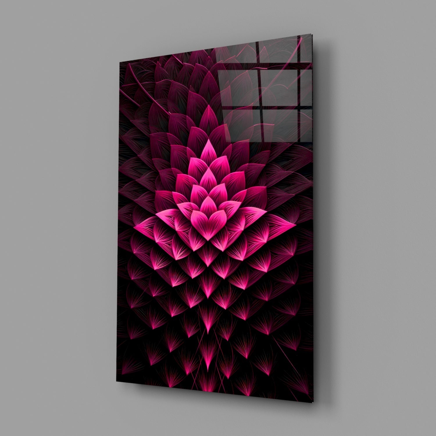 Magenta Layered Lotus Fractal Glass Wall Art