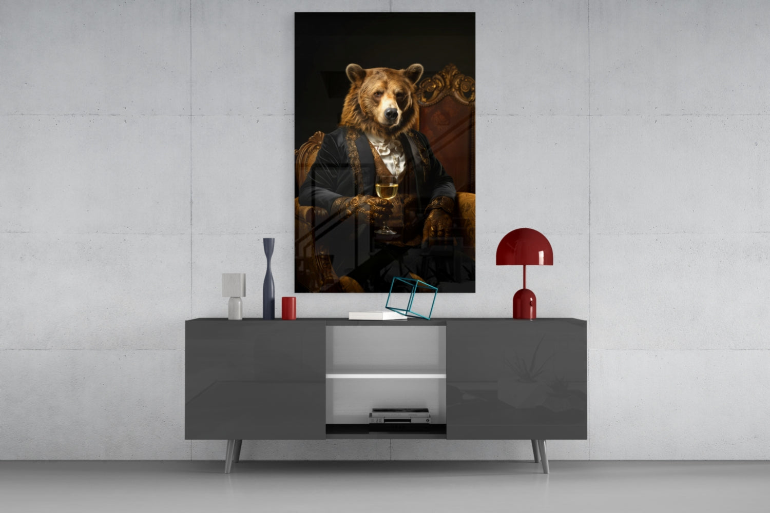 Gentleman - Bear Glass Wall Art|| Designer&