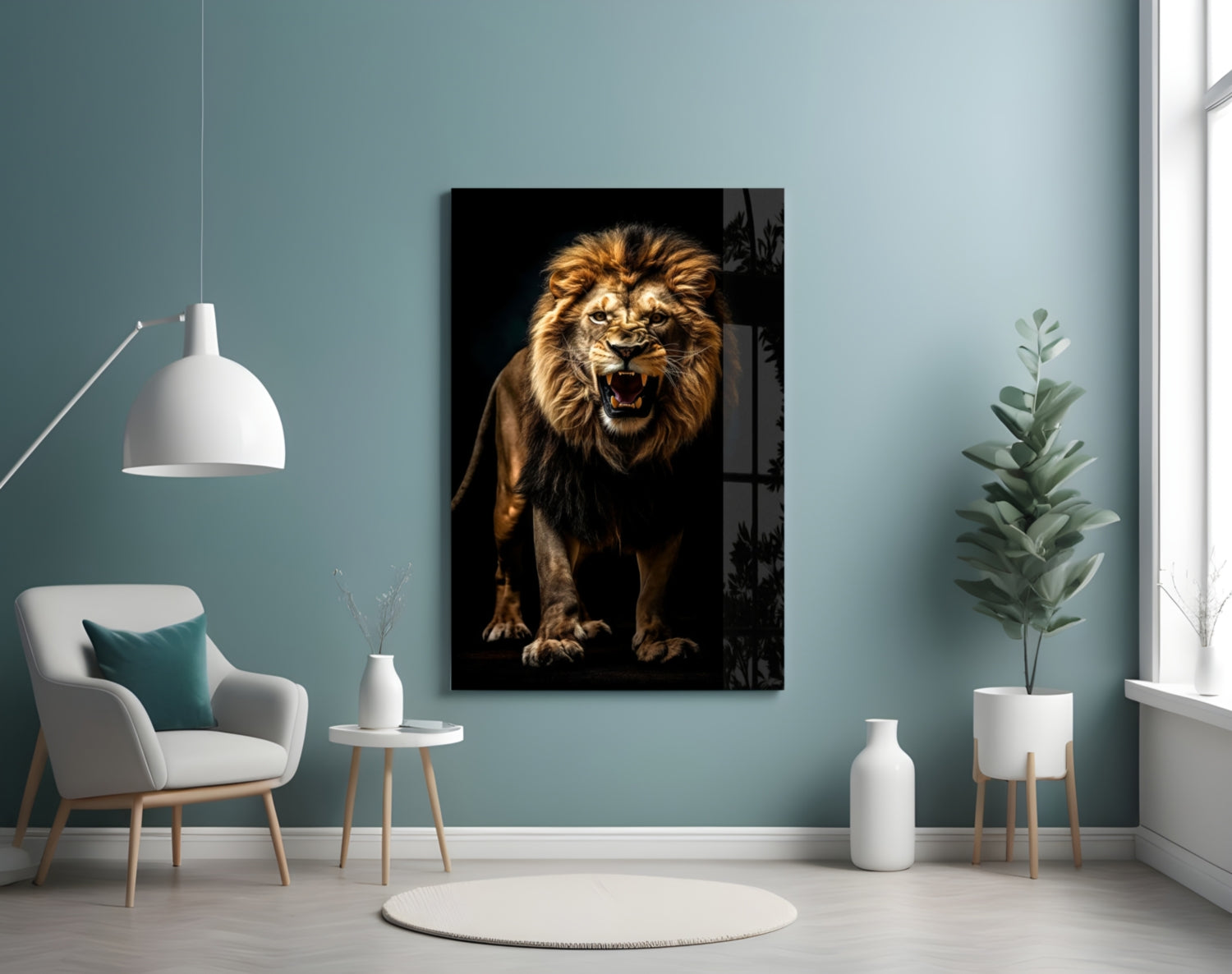 Lion in the Dark Glass Wall Art|| Designer&