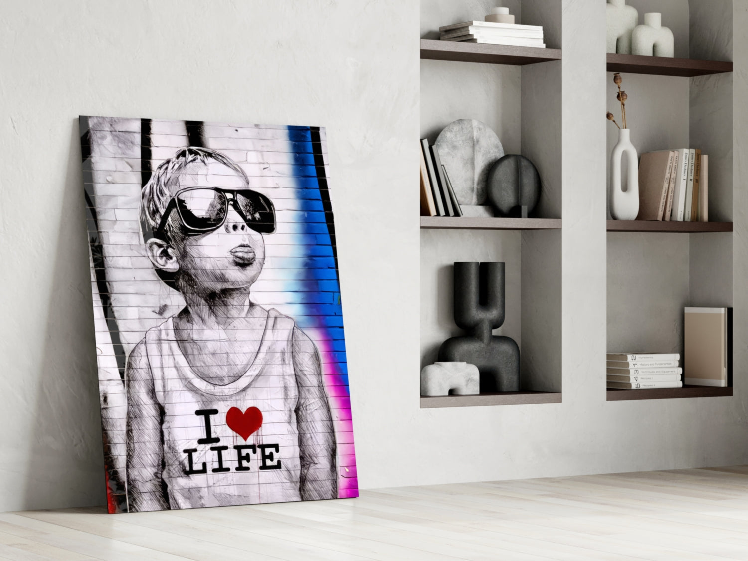 Neon Graffiti Sunglasses Boy Glass Wall Art