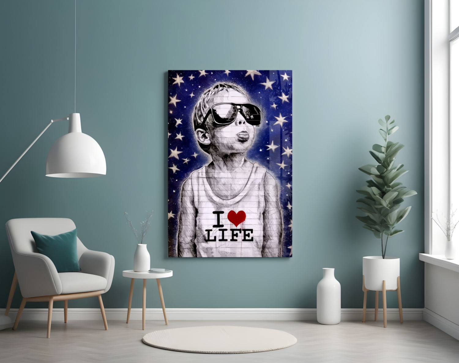 Starry Sky Sunglasses Boy Glass Wall Art