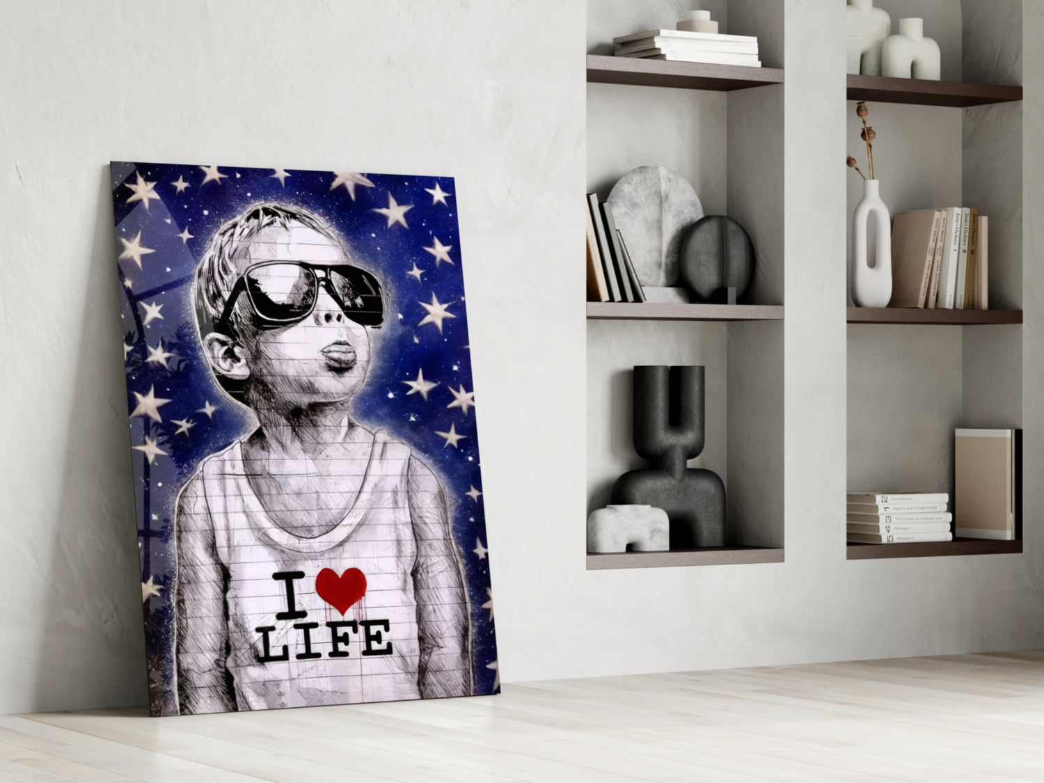 Starry Sky Sunglasses Boy Glass Wall Art