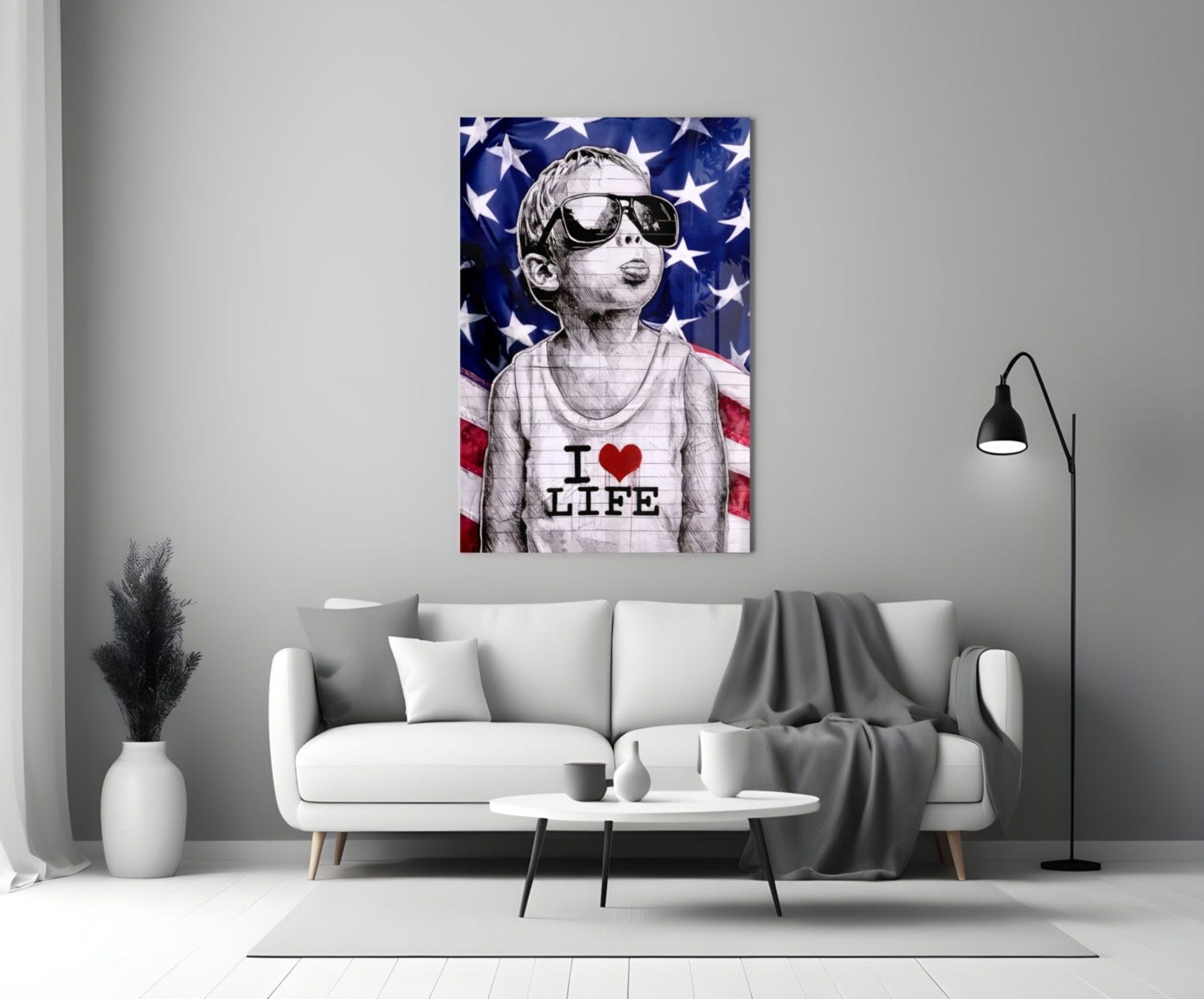 American Flag Sunglasses Boy Glass Wall Art