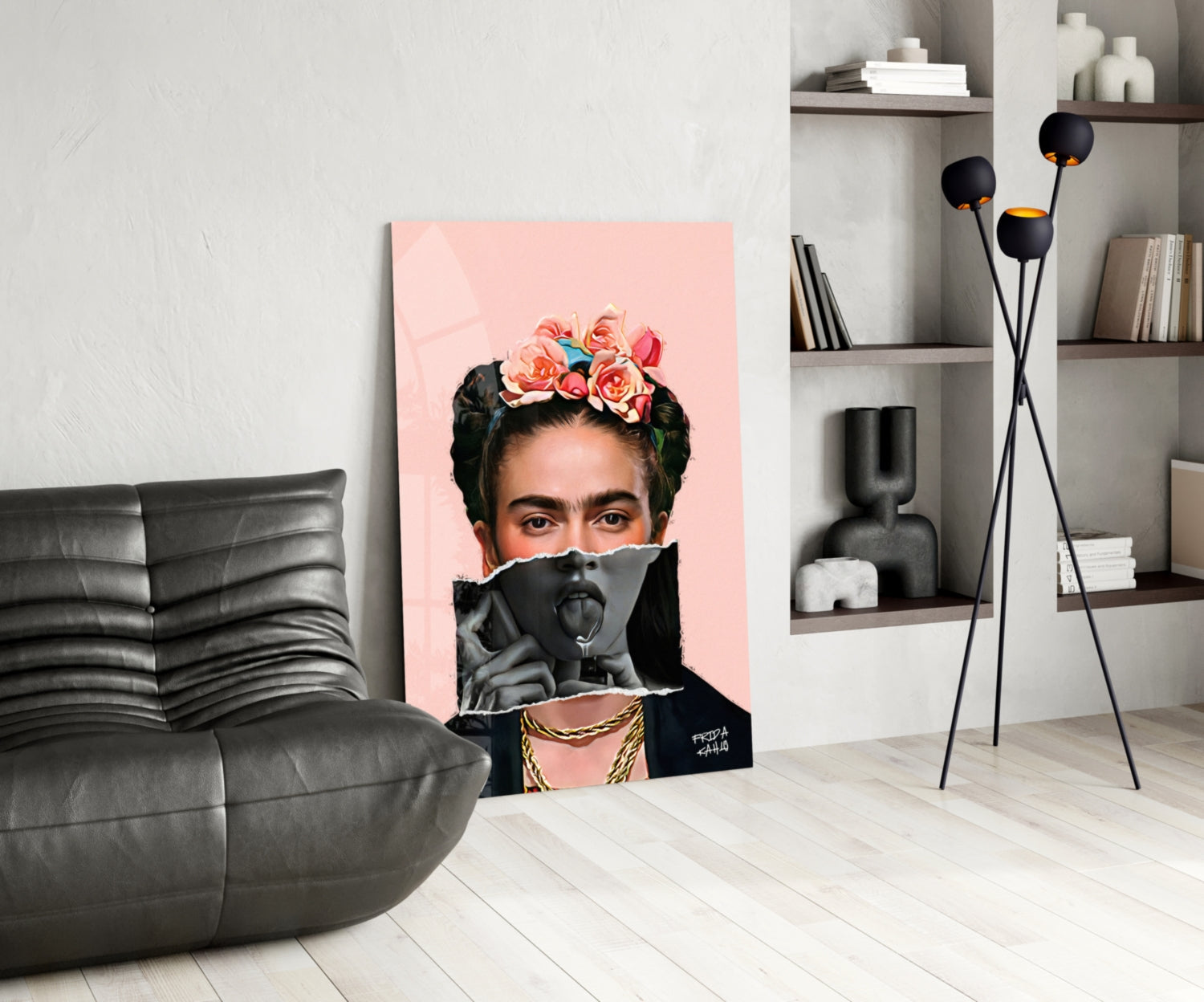 Contemporary Floral Crown Portrait Glass Wall Art || Designer Collection