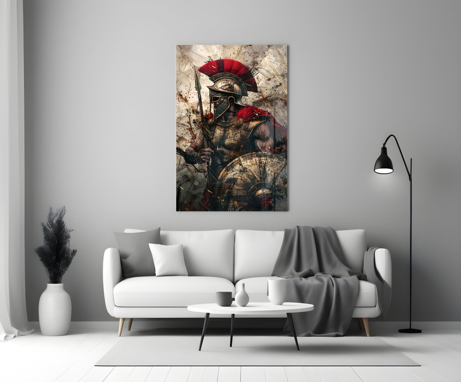 Red Crest Gladiator Shield Glass Wall Art