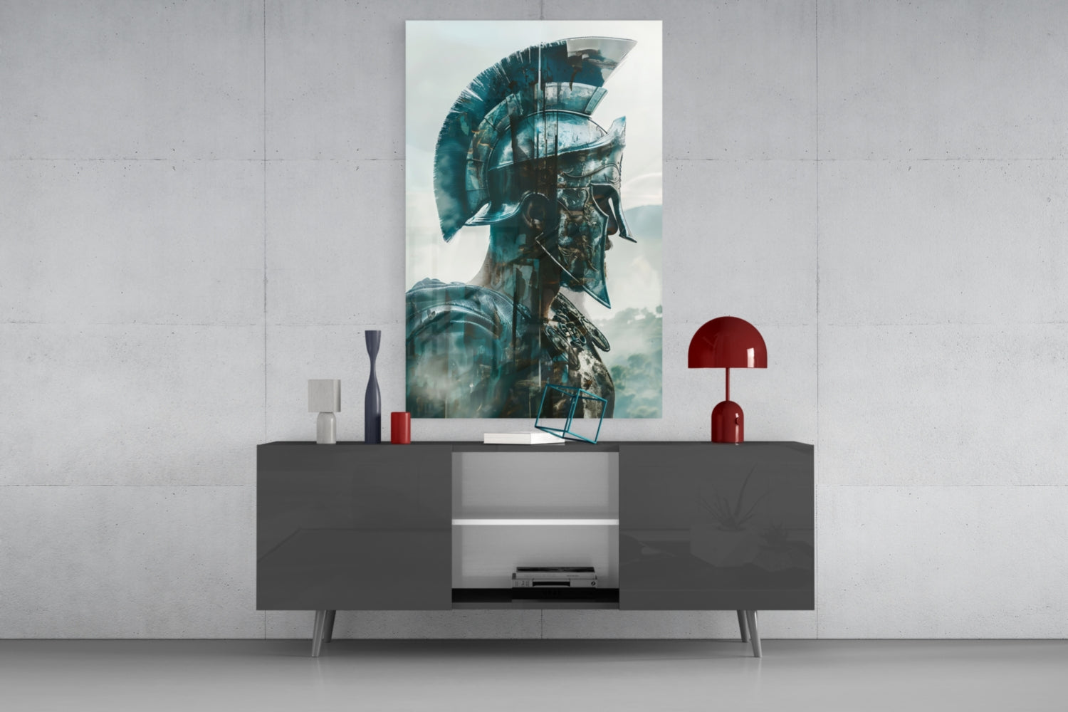 Teal Spartan Helmet Profile Glass Wall Art