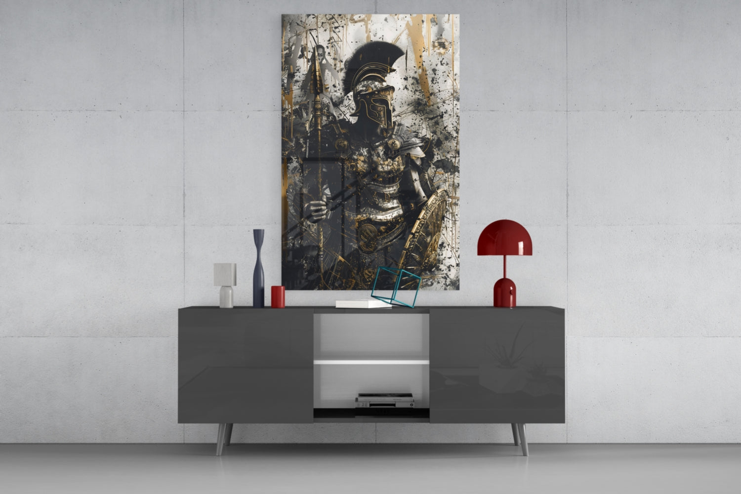 Black Gold Roman Centurion Glass Wall Art