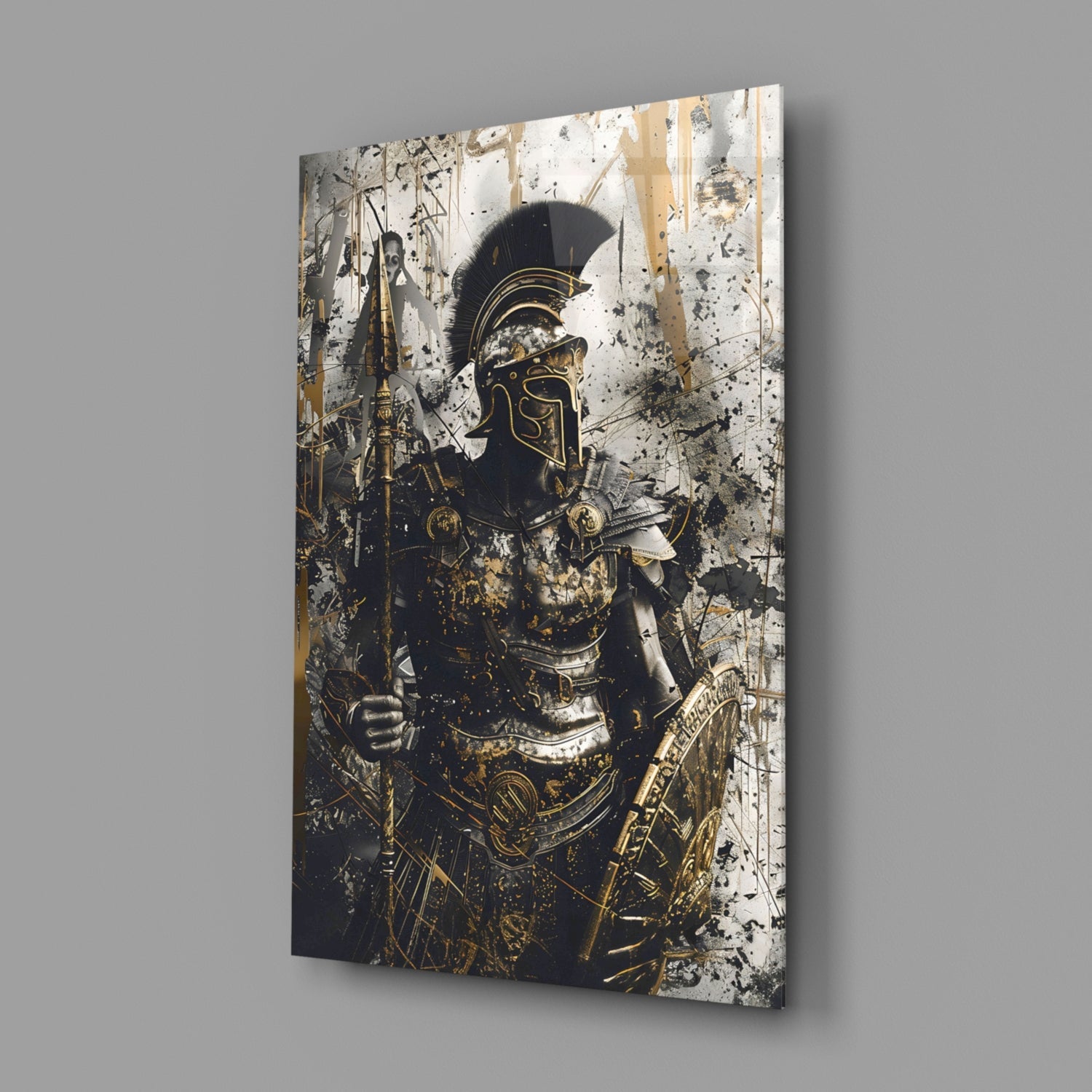 Black Gold Roman Centurion Glass Wall Art