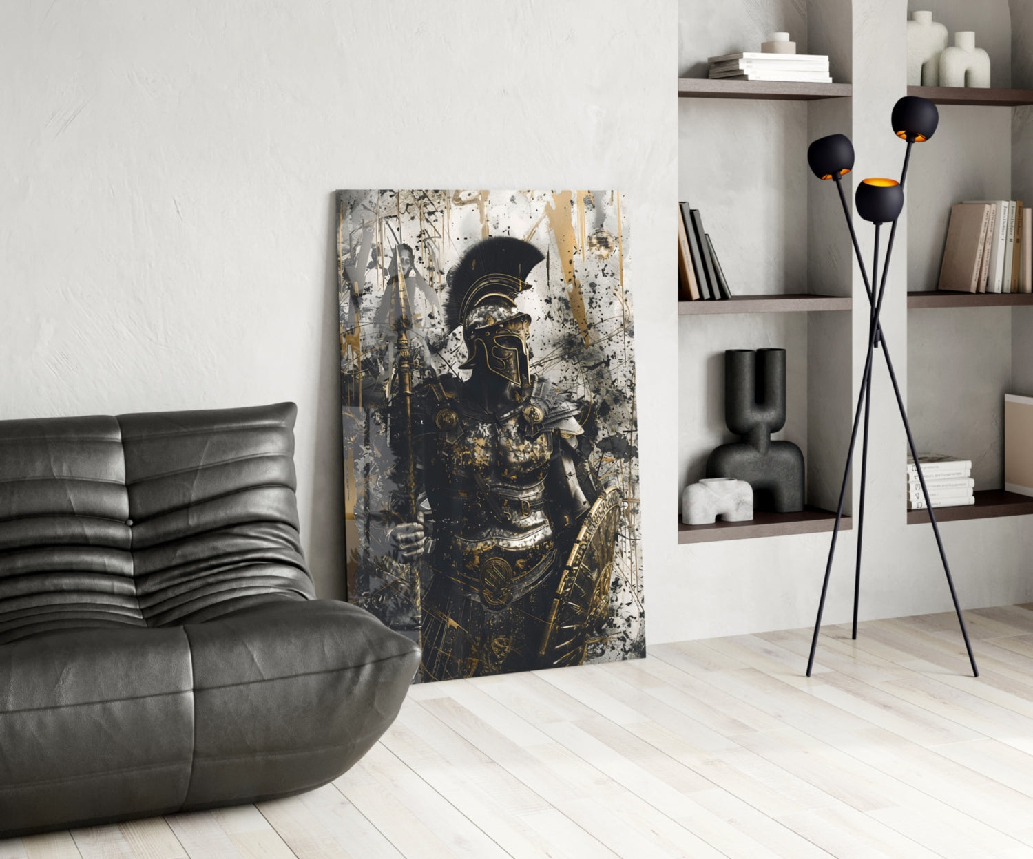 Black Gold Roman Centurion Glass Wall Art
