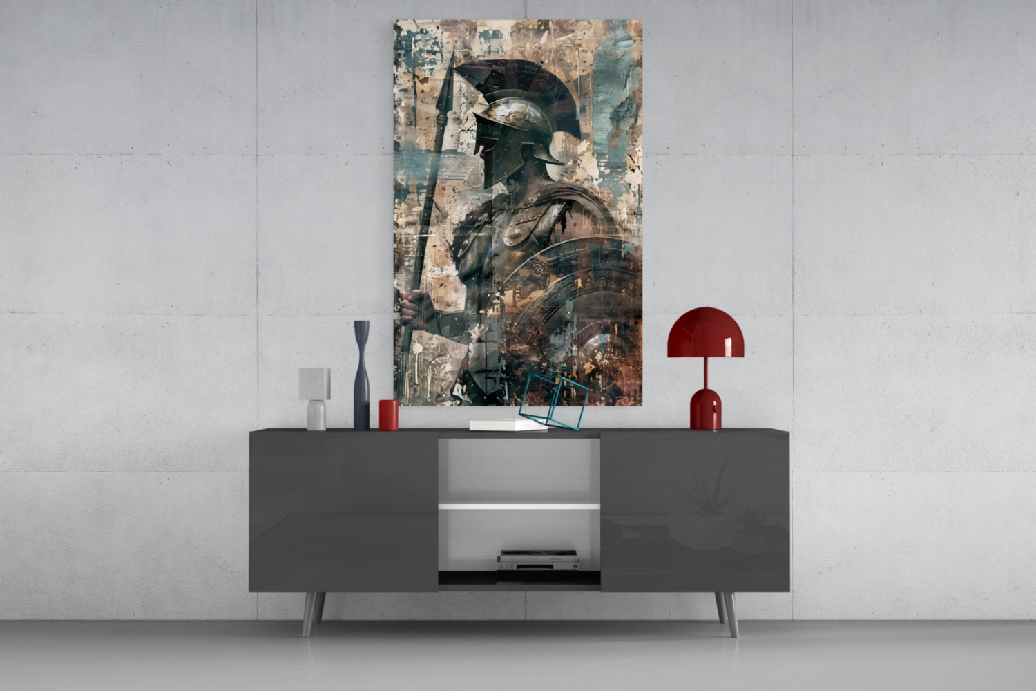 Spartan Spear and Round Shield Glass Wall Art
