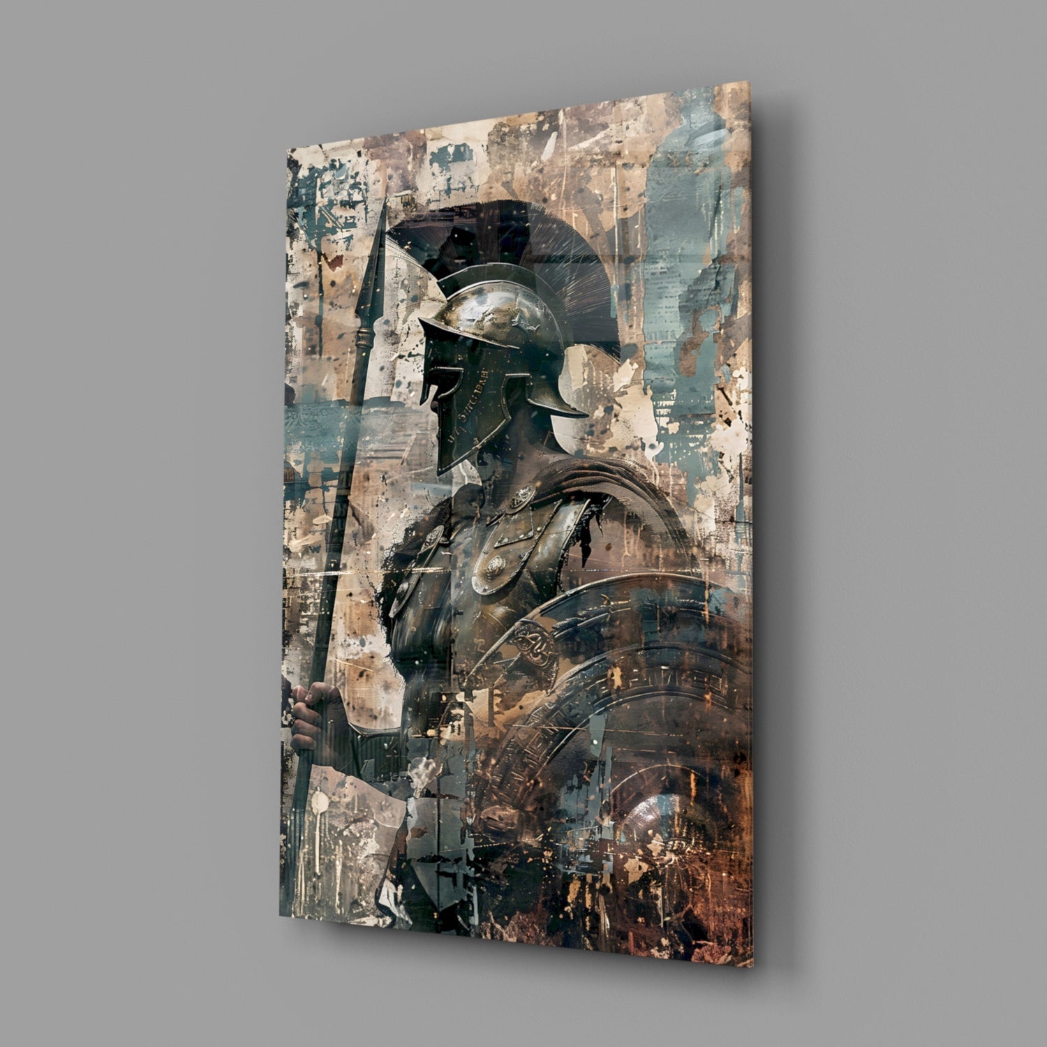 Spartan Spear and Round Shield Glass Wall Art