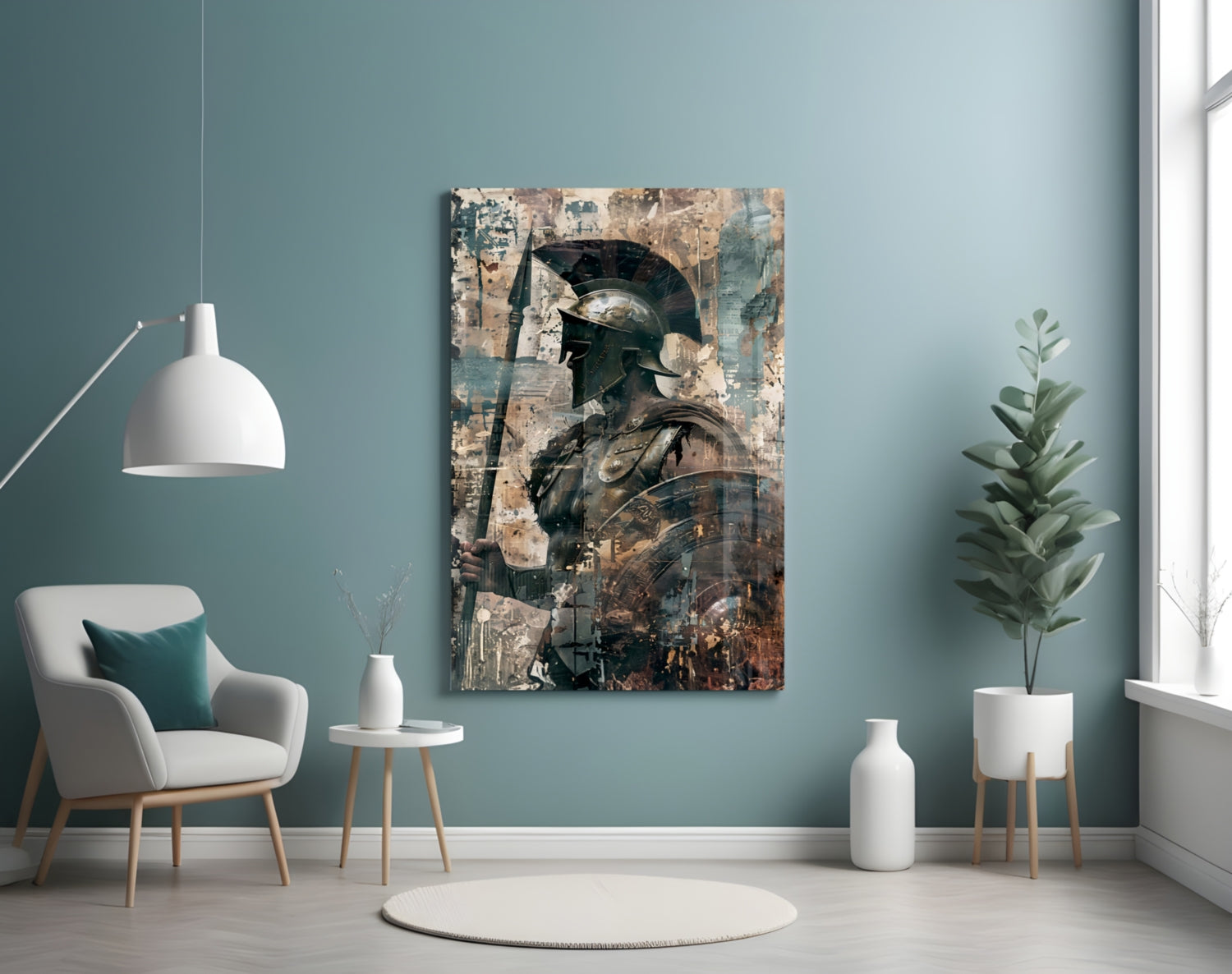 Spartan Spear and Round Shield Glass Wall Art
