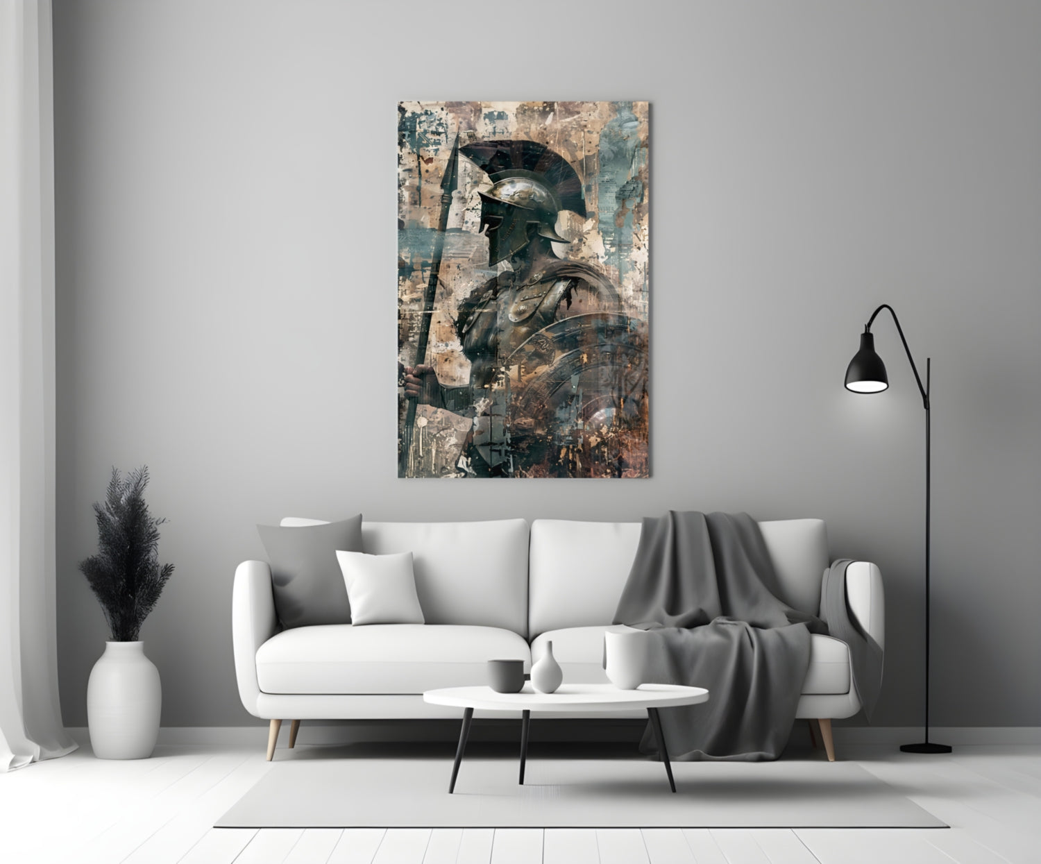 Spartan Spear and Round Shield Glass Wall Art