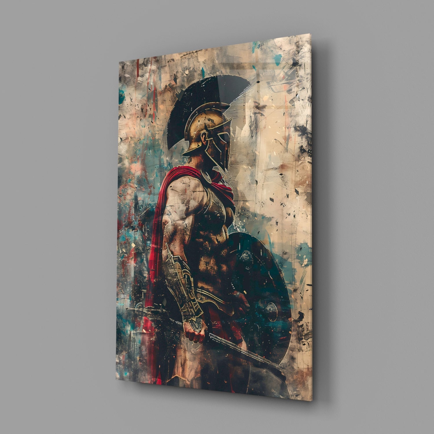 Red Caped Spartan Profile Glass Wall Art