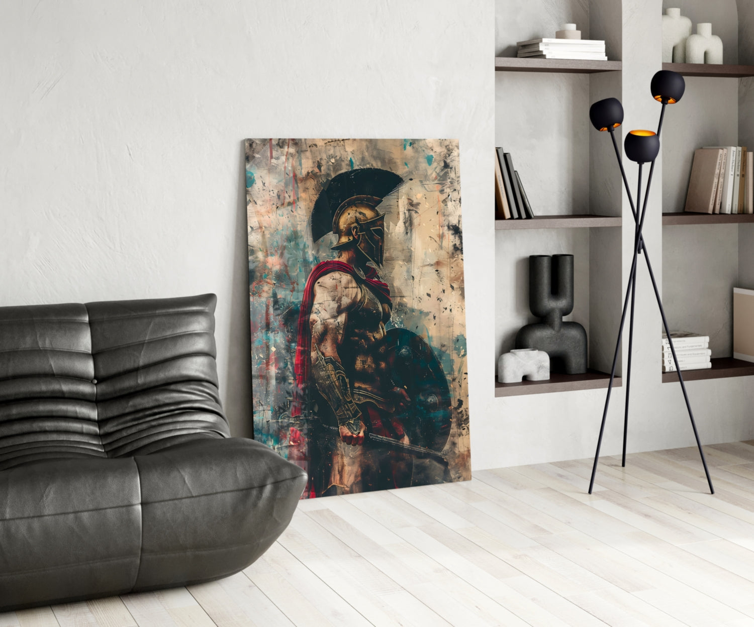 Red Caped Spartan Profile Glass Wall Art