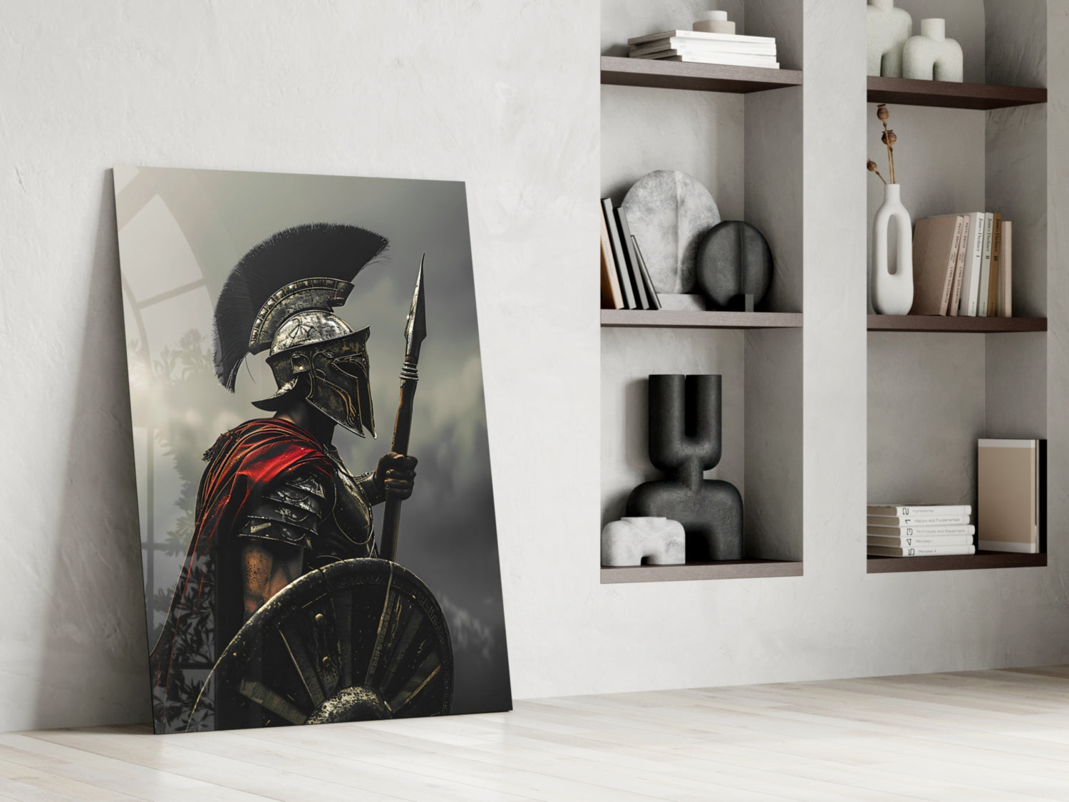 Realistic Spartan Warrior Glass Wall Art