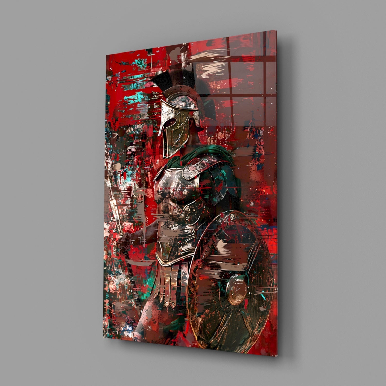 Deep Red Gladiator Shield Glass Wall Art