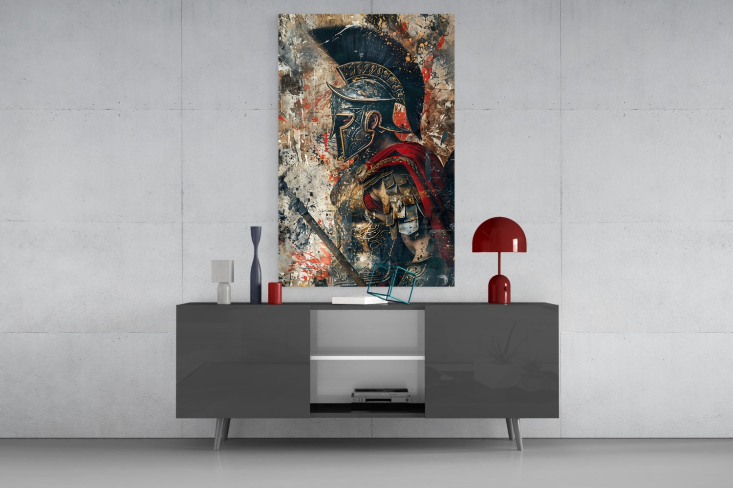 Grunge Gladiator Gold Armor Glass Wall Art