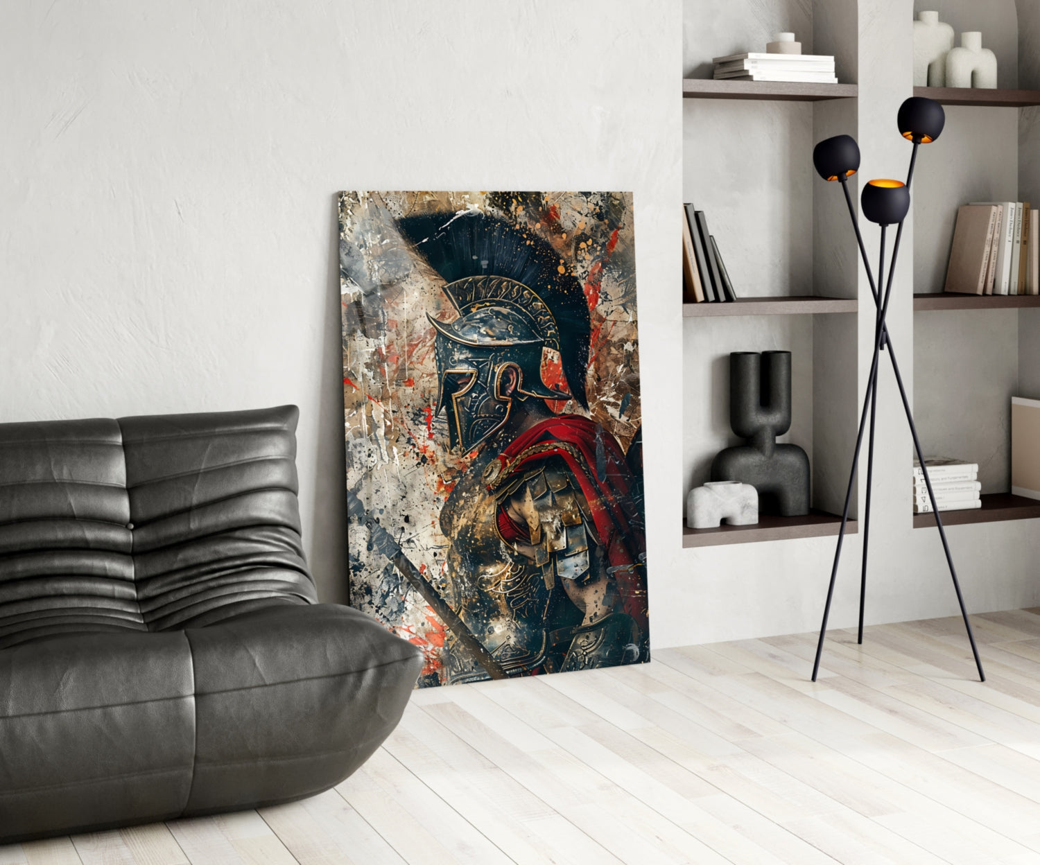 Grunge Gladiator Gold Armor Glass Wall Art
