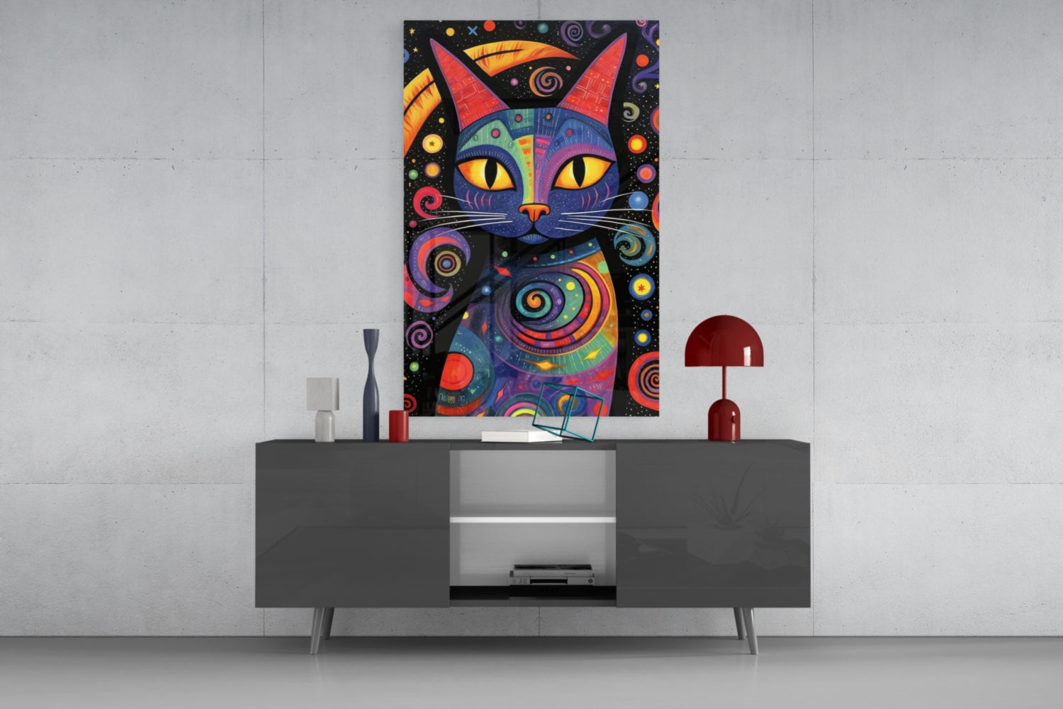 Night Cat Glass Wall Art || Designer Collection