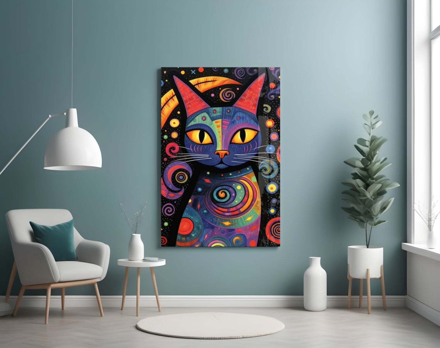 Night Cat Glass Wall Art || Designer Collection
