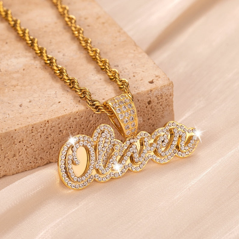 Diamond Name Nameplate Necklace Bling Crystal Personalized Necklace