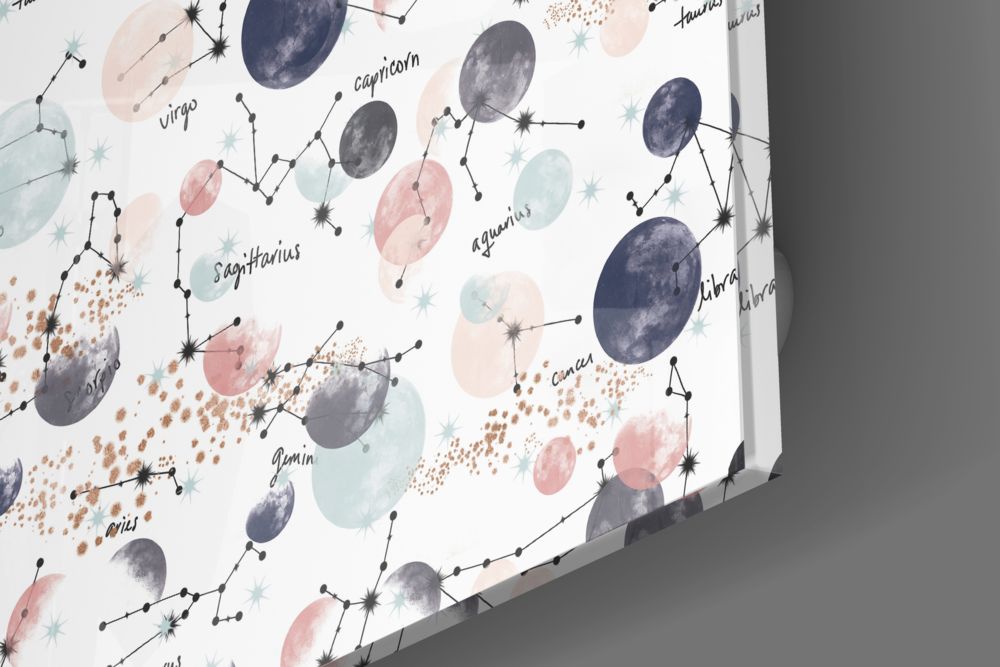 Zodiac Constellation Moons Pattern Glass Wall Art