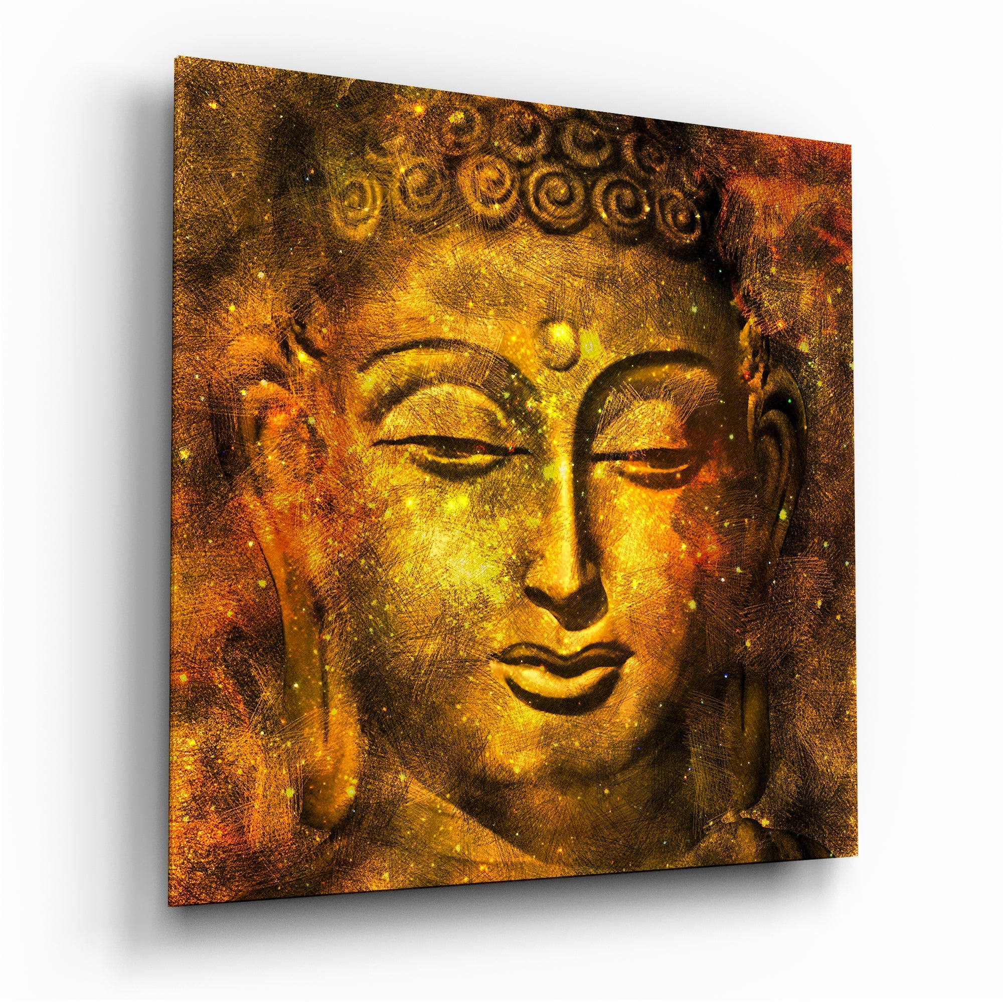 Golden Textured Buddha Face Glass Wall Art