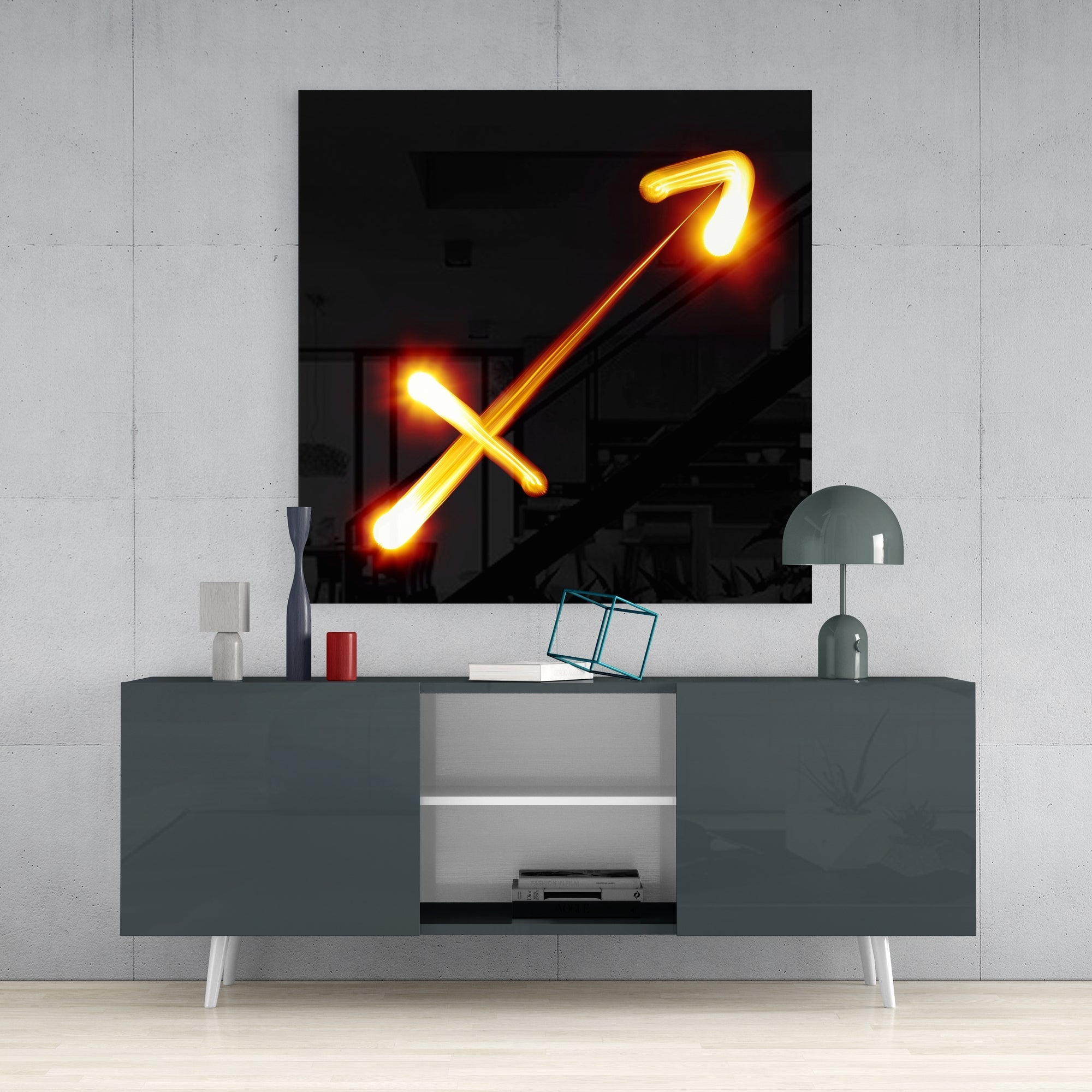 Fire Light Arrow Sagittarius Symbol Glass Wall Art