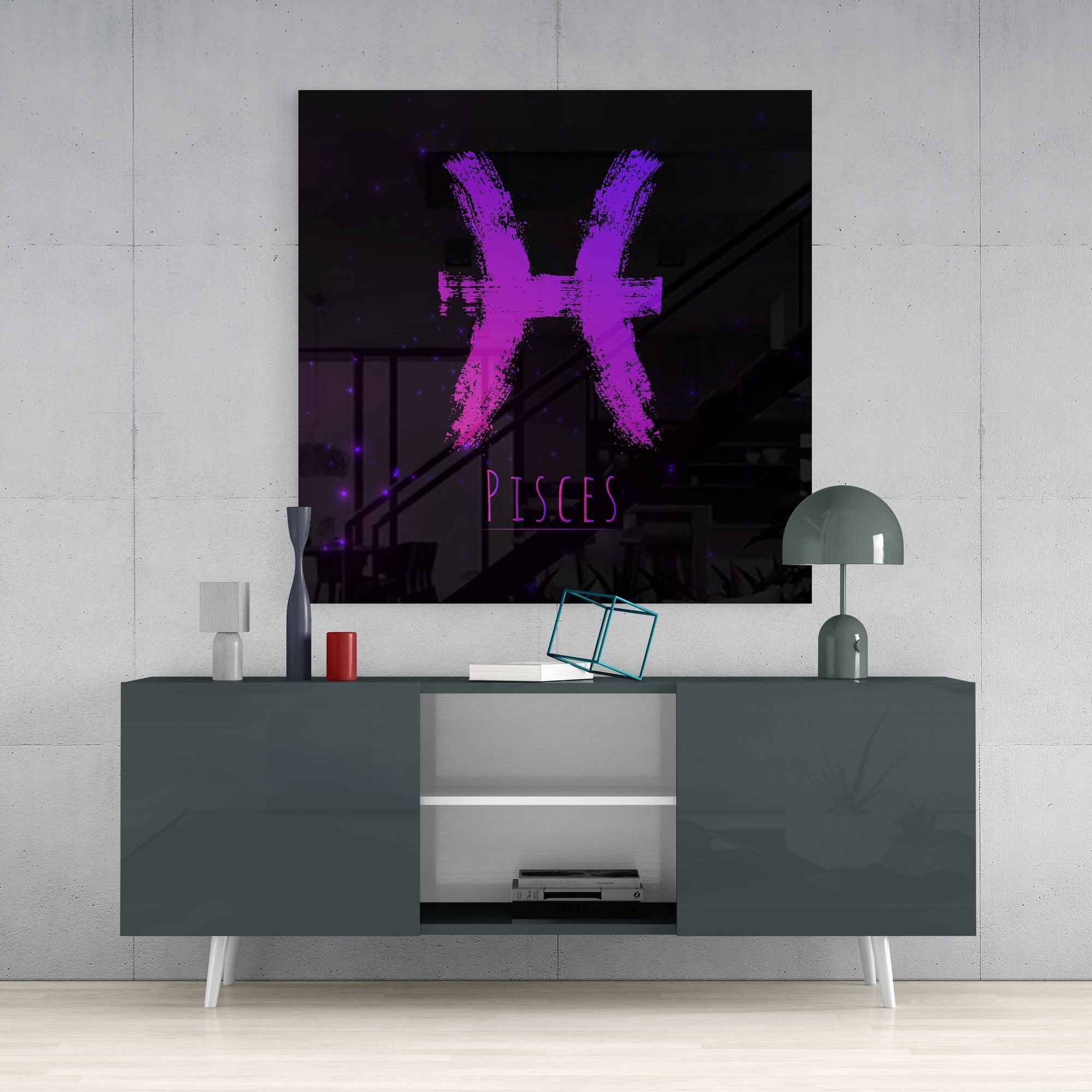 Magenta Brushstroke Starry Pisces Glass Wall Art