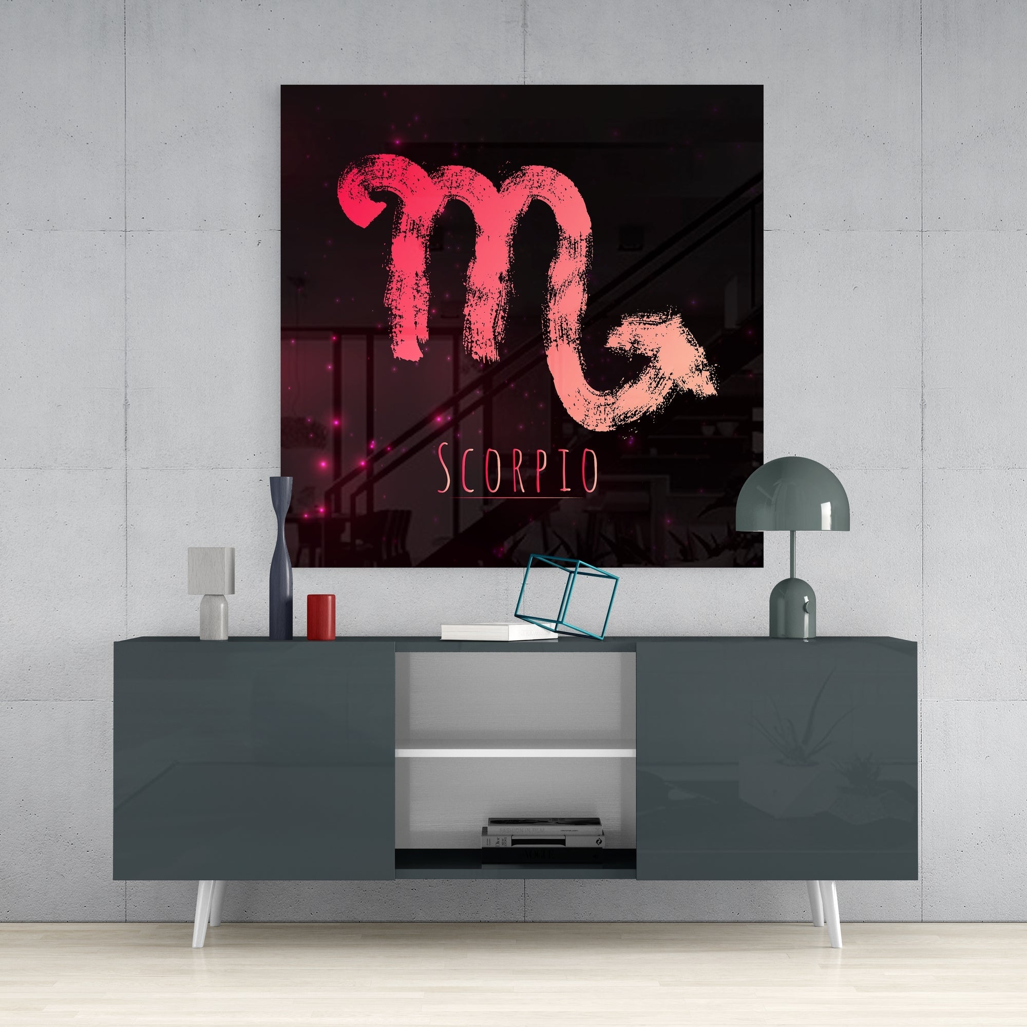 Coral Brushstroke Crimson Sky Scorpio Glass Wall Art
