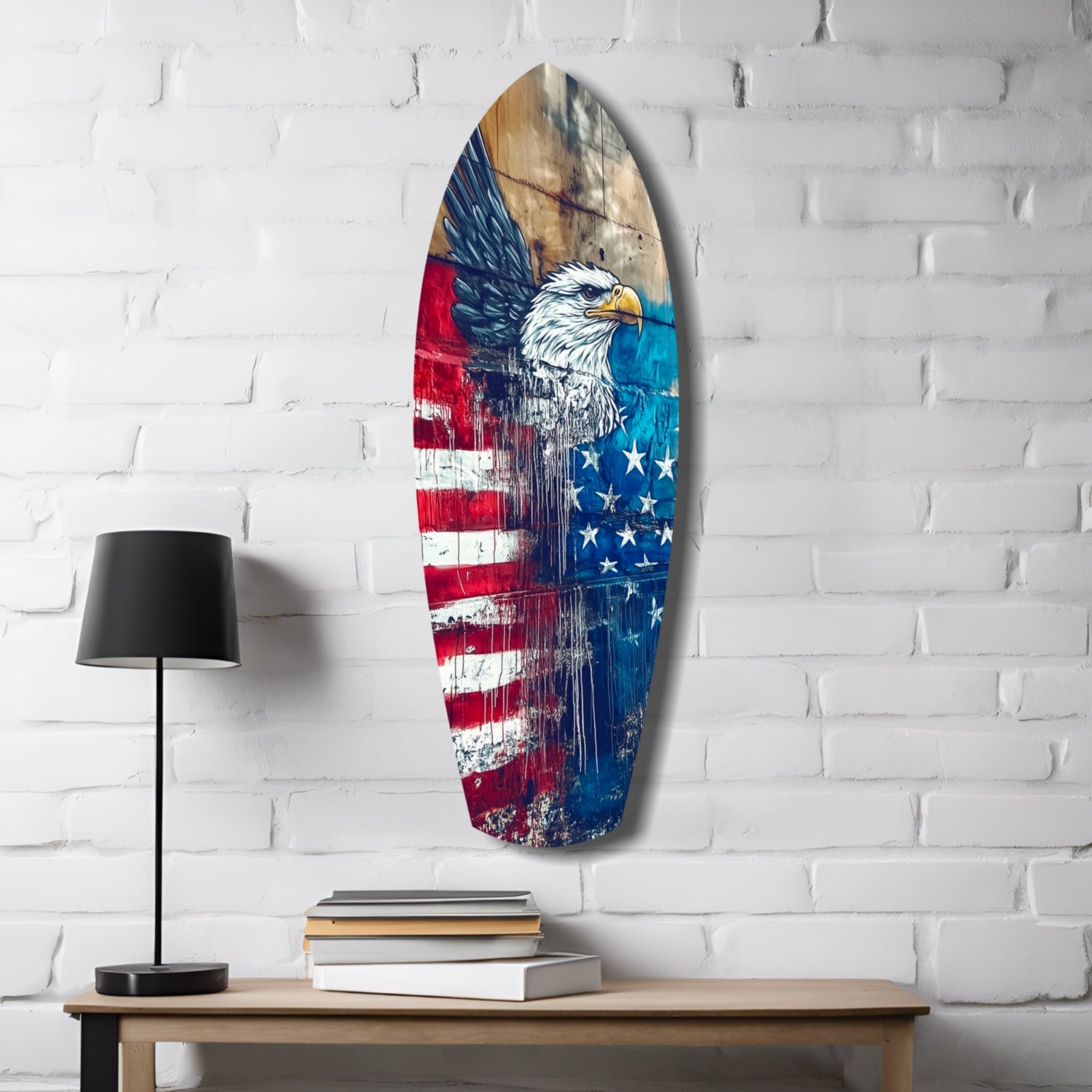 Surfboard Stars And Stripes American Eagle Glass Wall Art