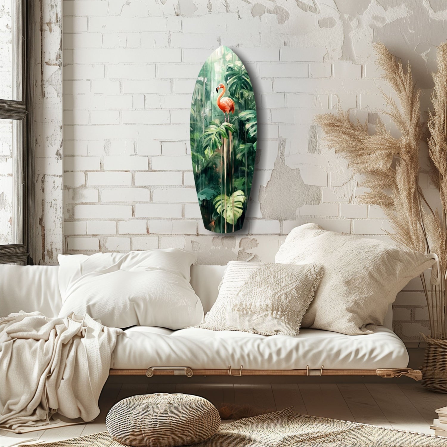 Tropical Flamingo Haven Glass Wall Art