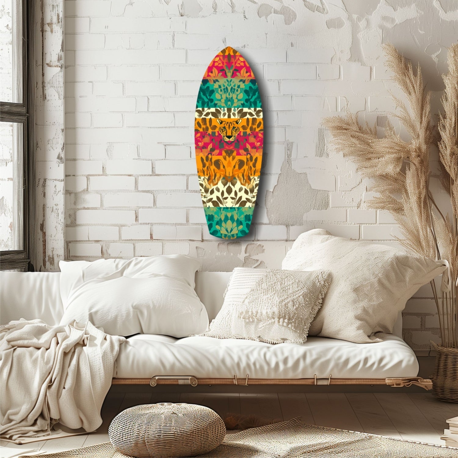 Tiger Face Tropical Camo Stripes Glass Wall Art